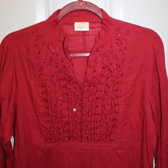 Greater Good Women's Size Medium Red Cotton Blouse Made in India - Picture 3 of 8